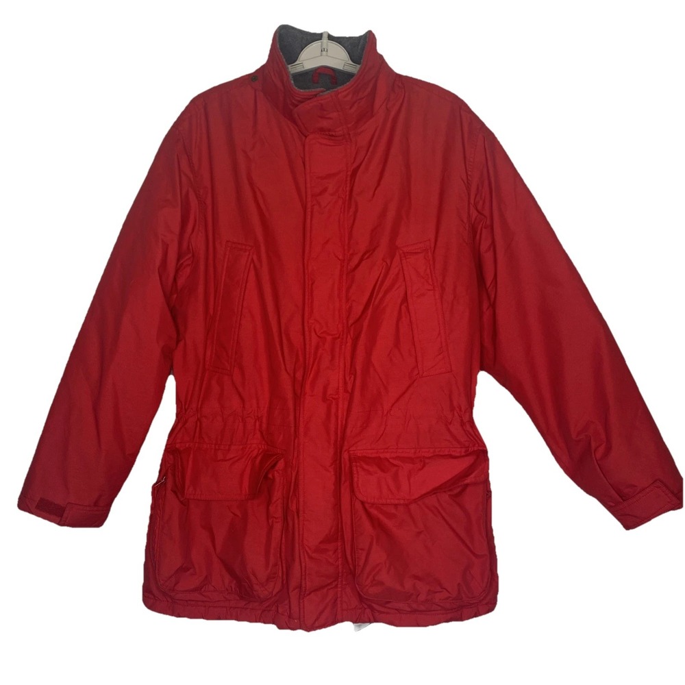 Lands End Red Parka Mens Jacket Full Zip Cargo Pocket Outdoor Weather Resistant